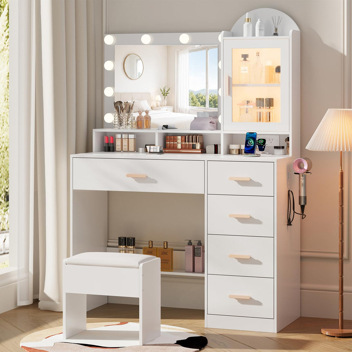Vanity Desk with LED Lights and Mirror W514