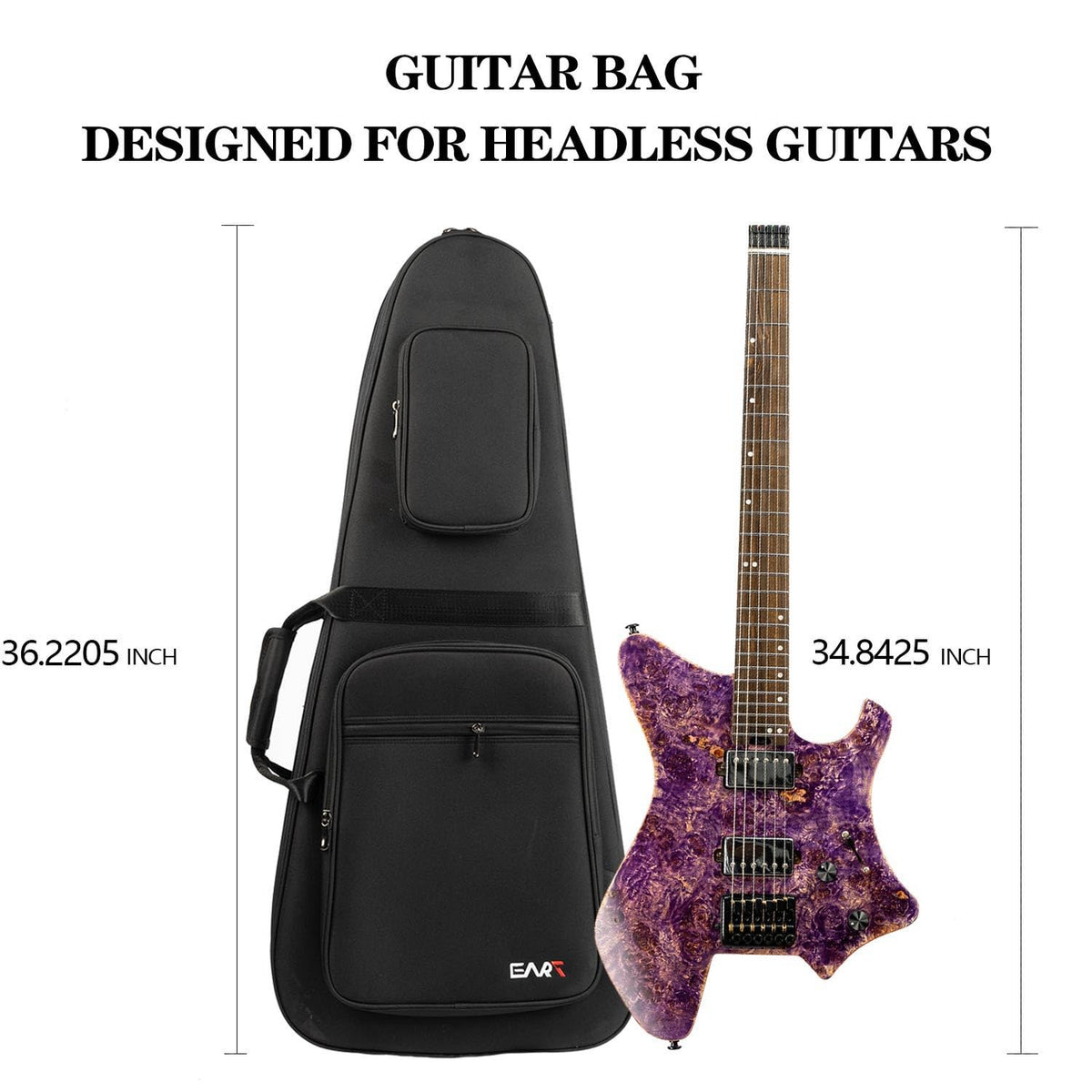 36 Inch Headless Electric Guitar Case, Waterproof Nylon Soft Bag with Shoulder Strap, Black F339454