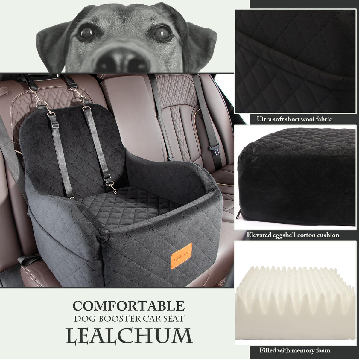Dog Booster Car Seat for Small/Medium Dogs Up to 35lbs, Black, Medium E6504