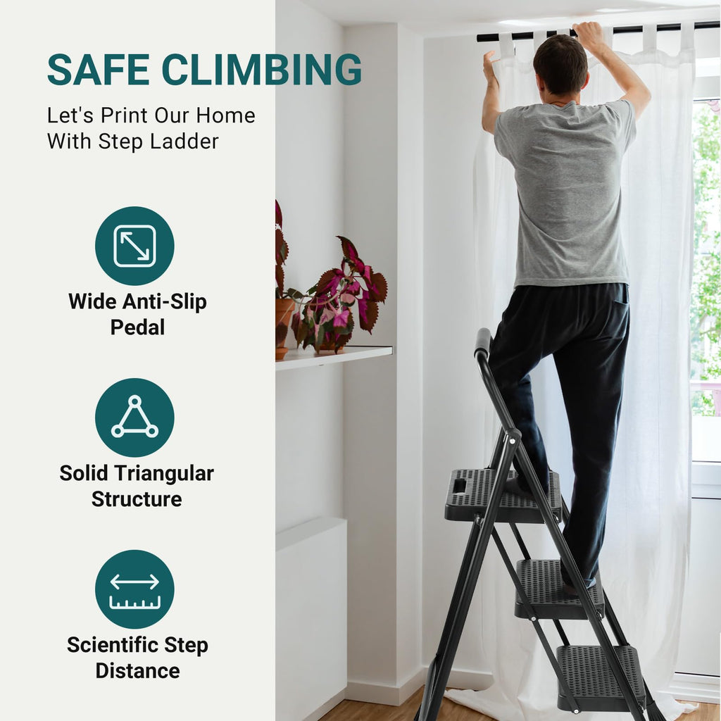 3 Step Ladder 500lbs Capacity Foldable Step Stool H55065