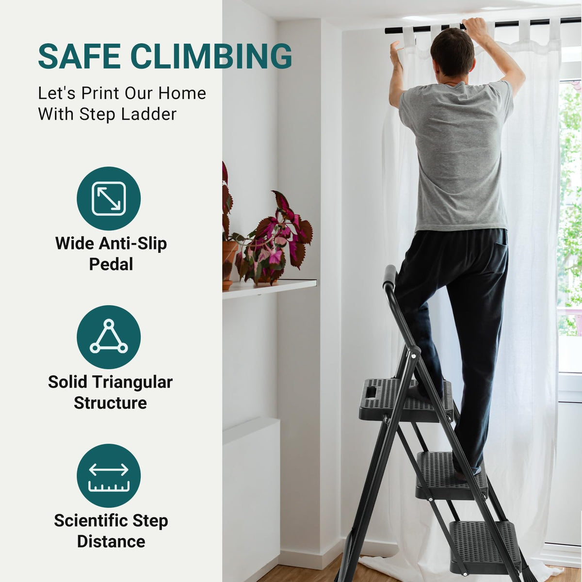 3 Step Ladder 500lbs Capacity Foldable Step Stool H55065