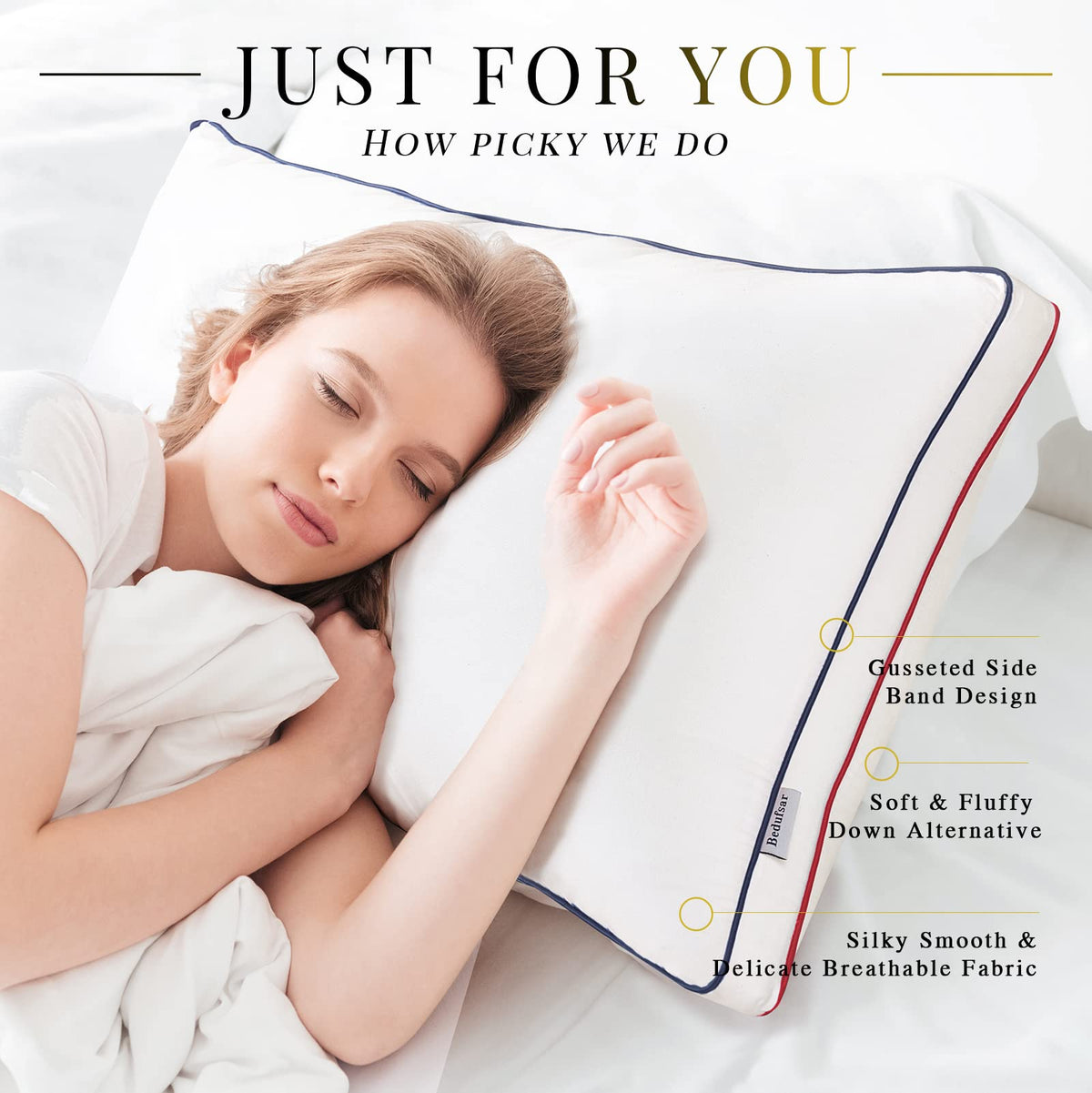 Queen Size Set of 2 Cooling Down Alternative Gusseted Pillows L173808