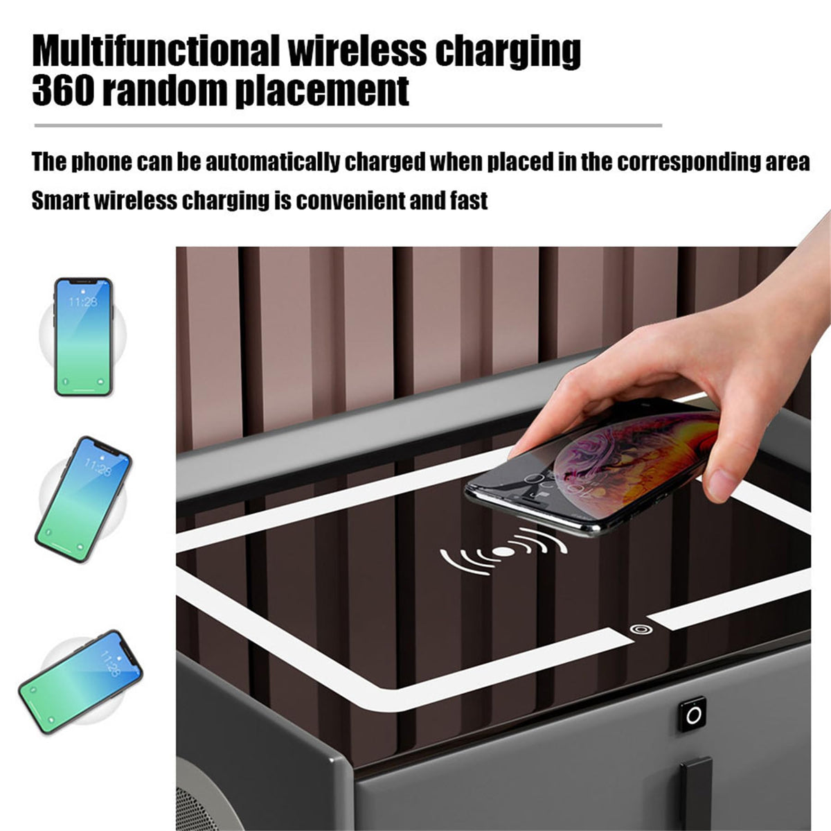 Black 3 Drawer Smart Bedside Table with LED Light and Wireless Charging V747
