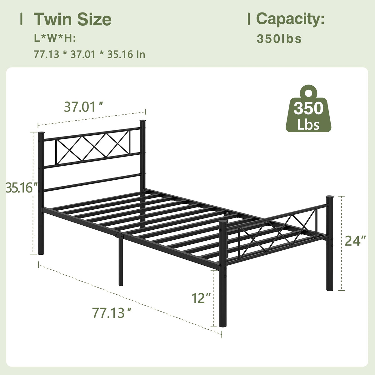 Twin Size Metal Bed Frame with Headboard Q795553