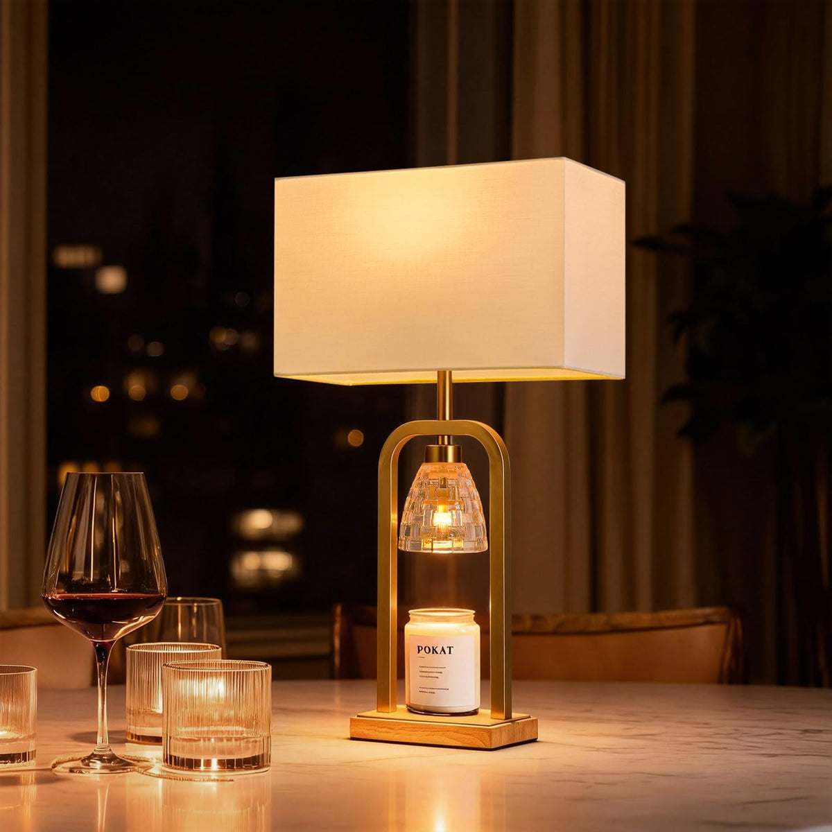 2 in 1 Gold Table Lamp with Candle Warmer S476663