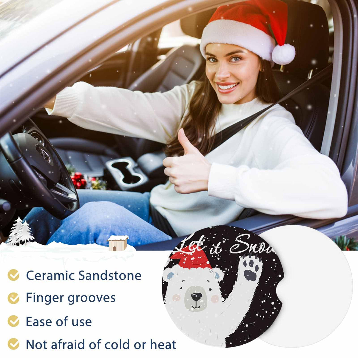 Absorbent Ceramic Stone Car Coasters Set of 2 H108034