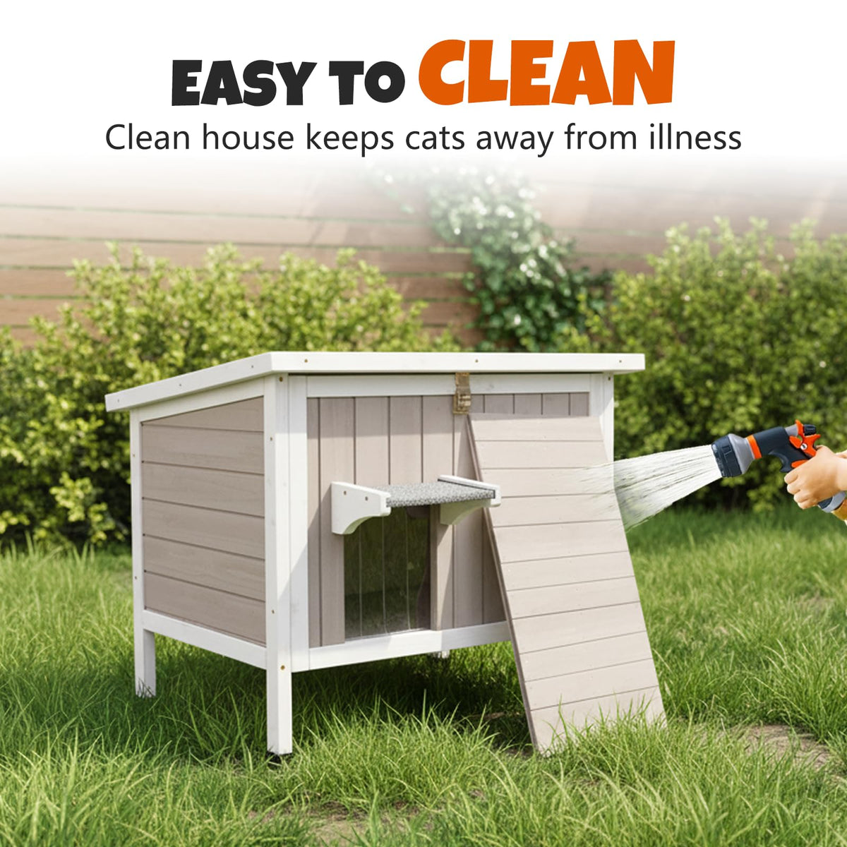 Weatherproof Wooden Outdoor Cat House with Escape Doors D9746