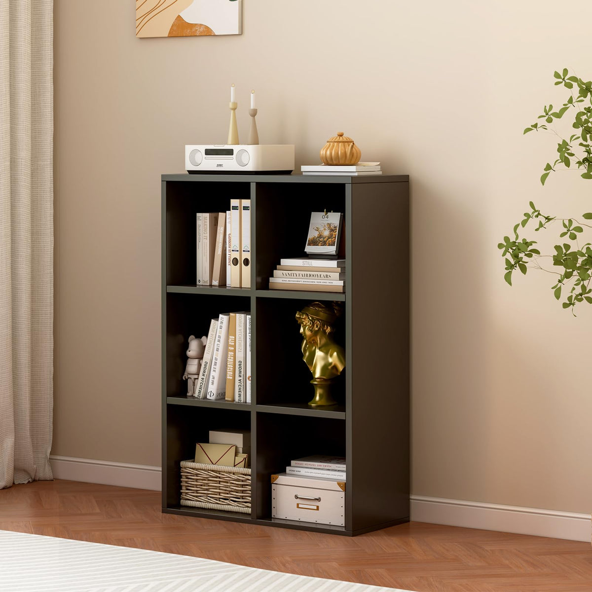Black 6-Cube Storage Shelf Bookcase Z666