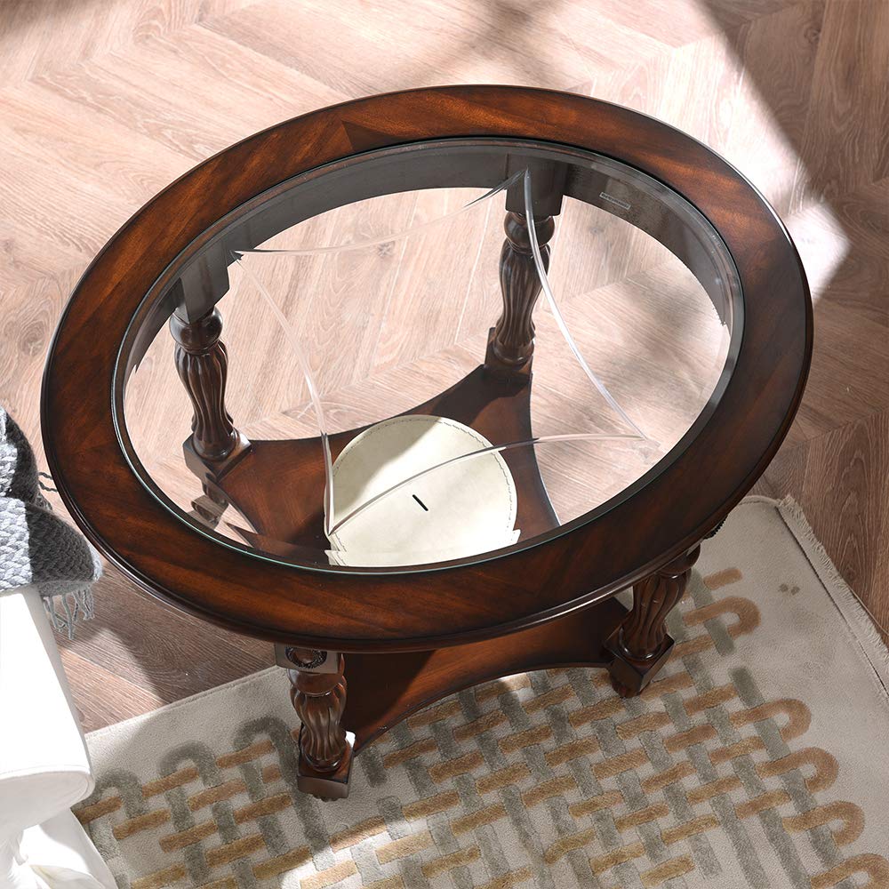 Wood Oval End Table with Glass Top U451