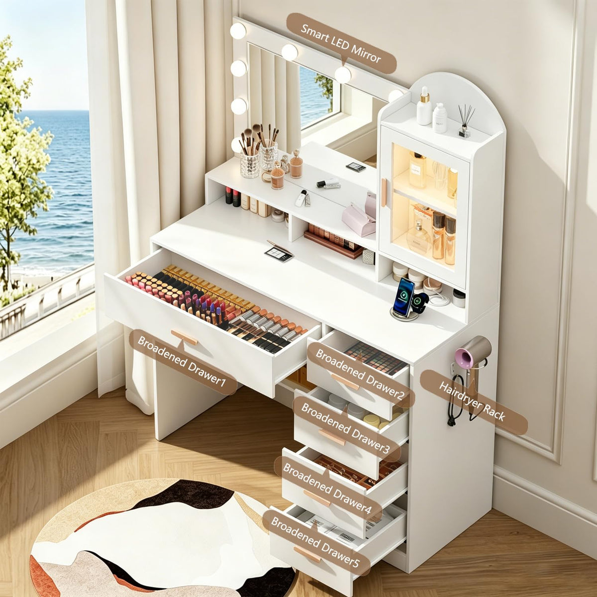 Vanity Desk with LED Lights and Mirror W514