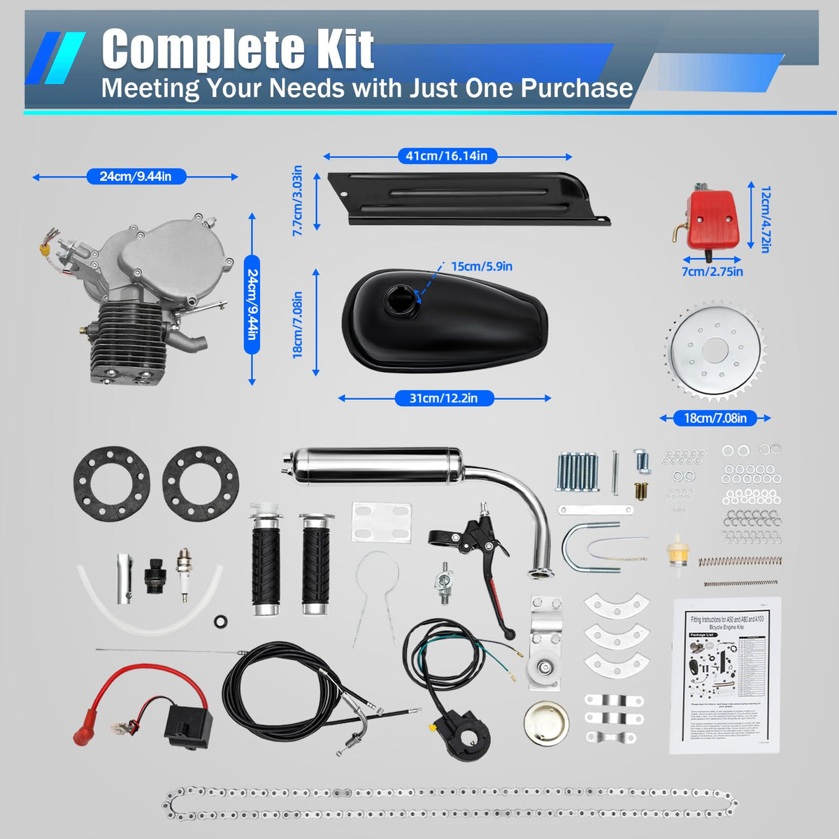 2 Stroke 100cc Bicycle Engine Kit with Air-Cooling Y393