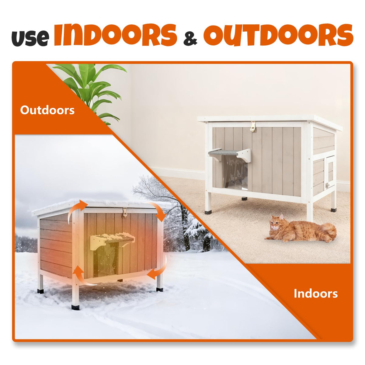Weatherproof Wooden Outdoor Cat House with Escape Doors D9746