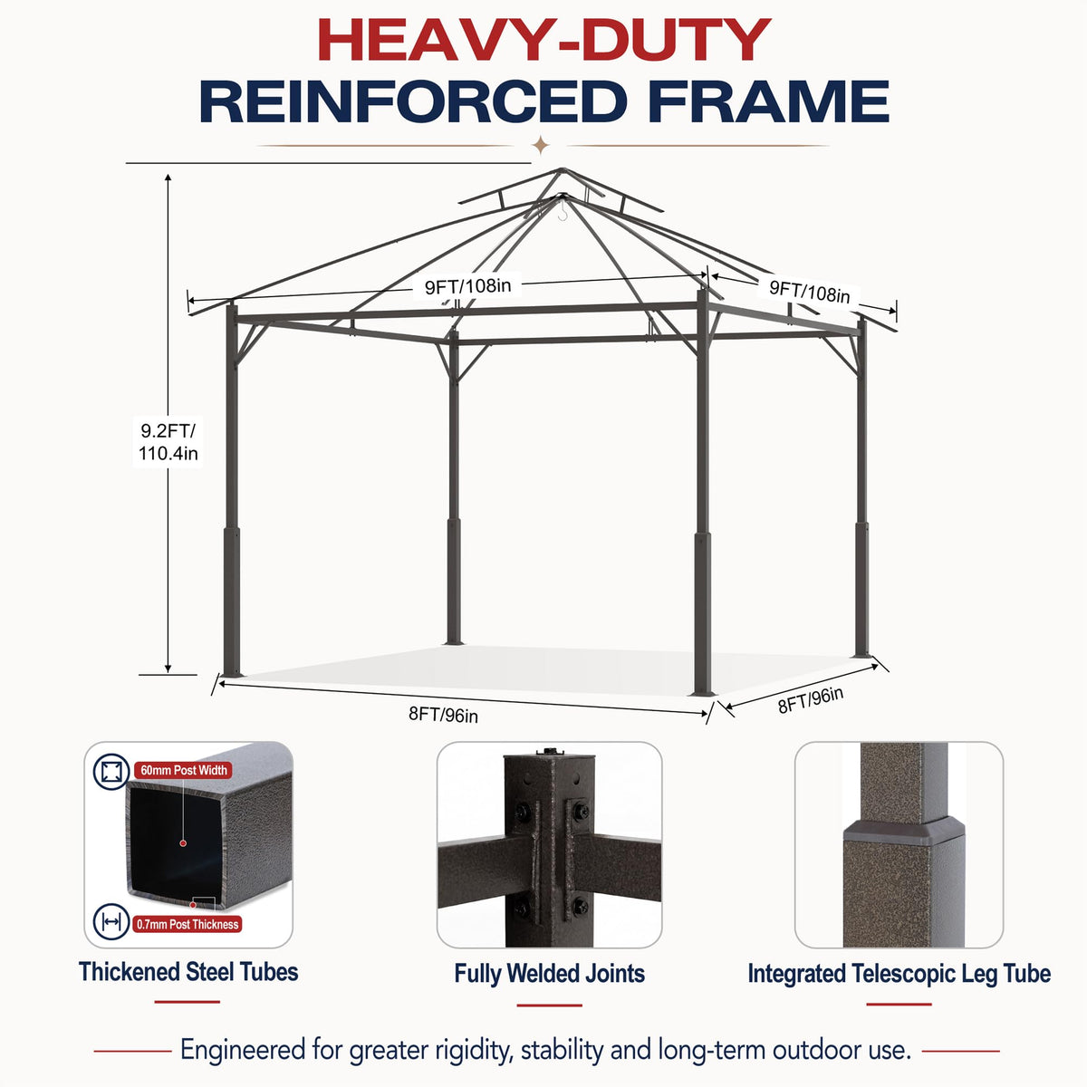Khaki 9x9 Outdoor Patio Gazebo with Mosquito Netting V435417