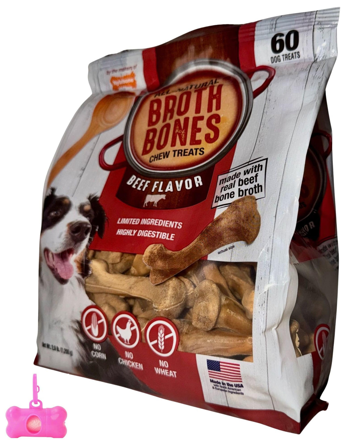 Beef Broth Bones Dog Treats 60 Count 2.6 Lb A229