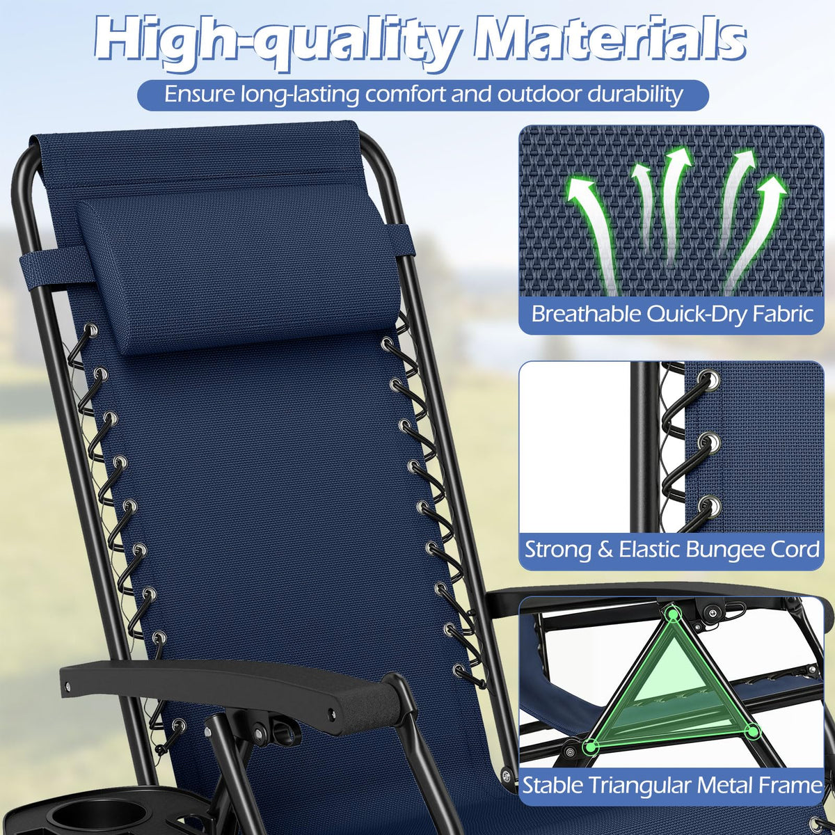 Zero Gravity Chairs Set of 2 Portable Folding Lounger with Pillow Cup Holder Q648