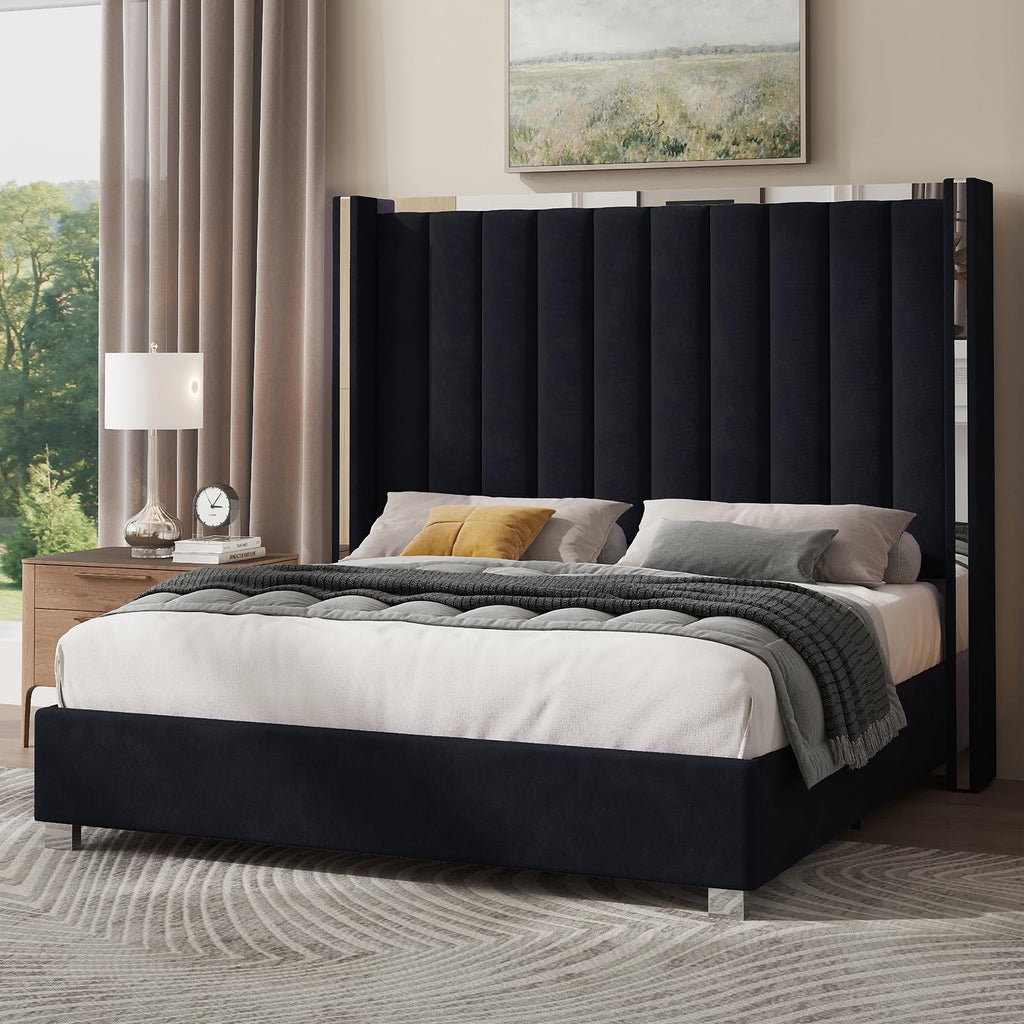 Queen Upholstered Bed Frame with Tall Headboard T60007