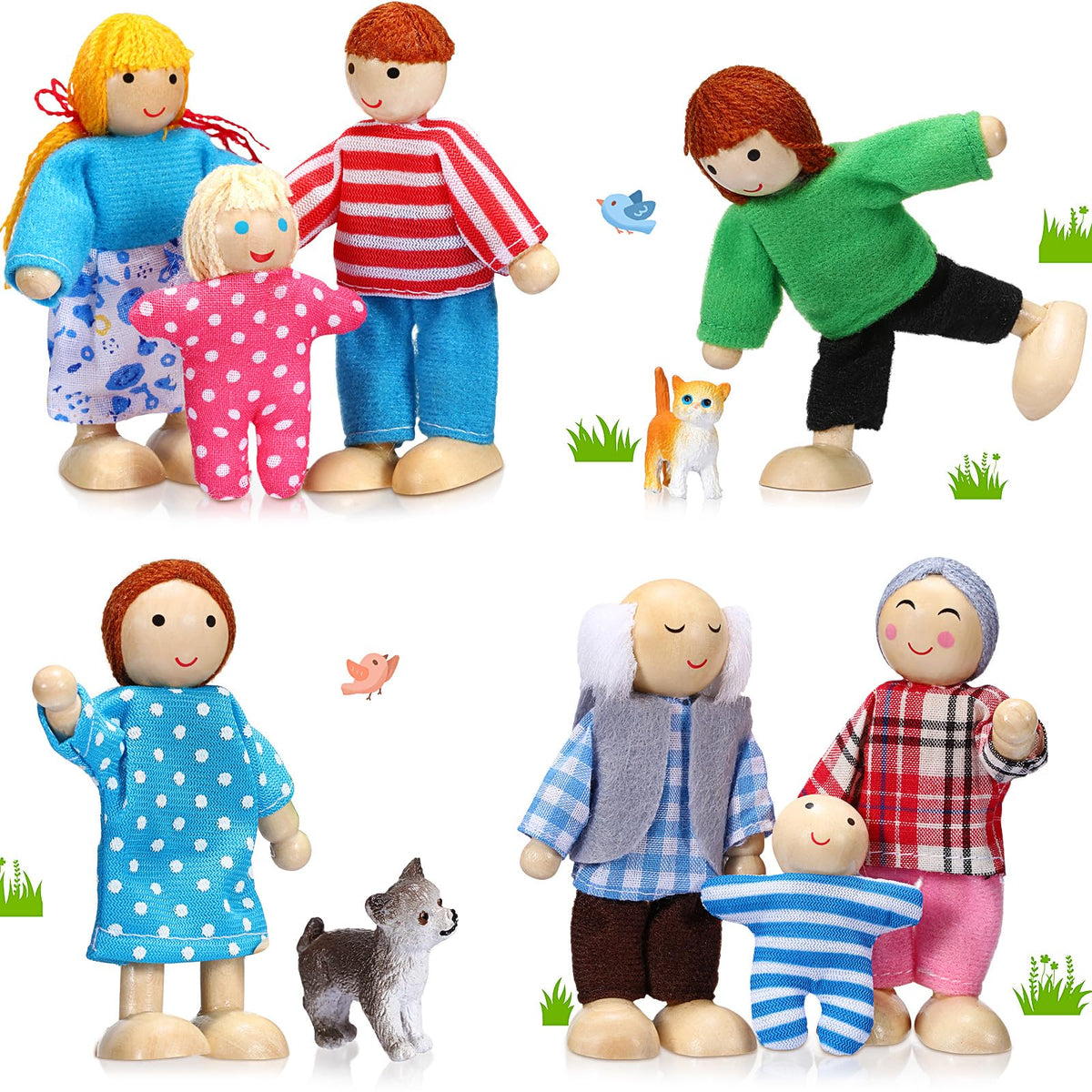 Wooden Dollhouse Family Set Mini People N929