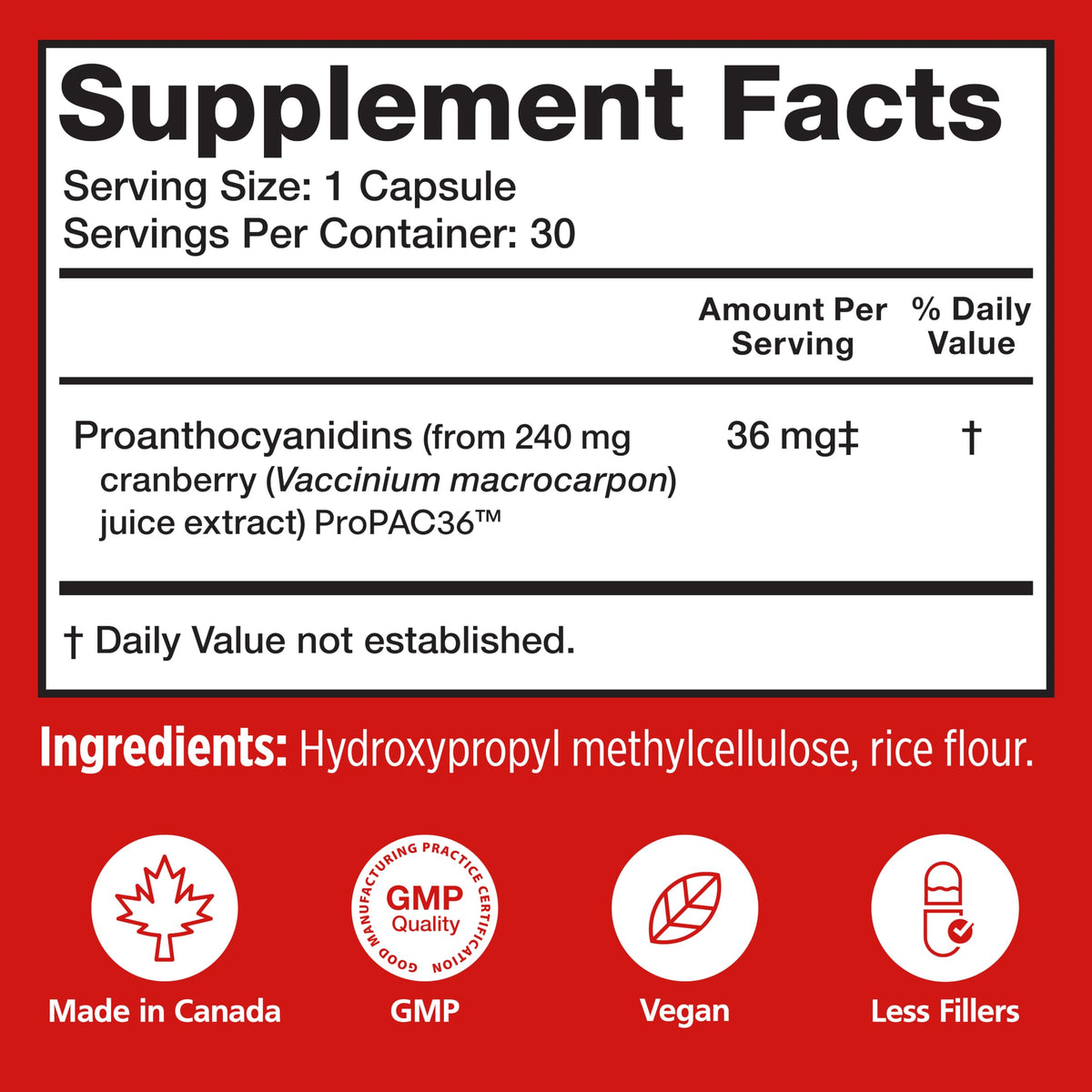 Cranberry PACs 36 mg 30 Capsules Q717818
