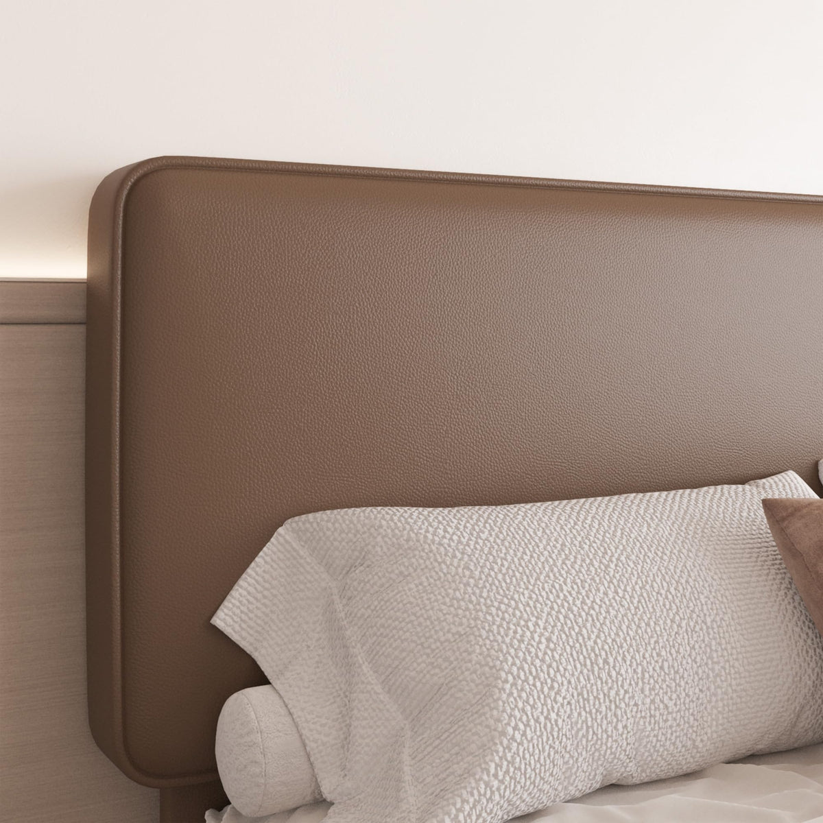 Brown Leather Full Size Platform Bed Frame A559