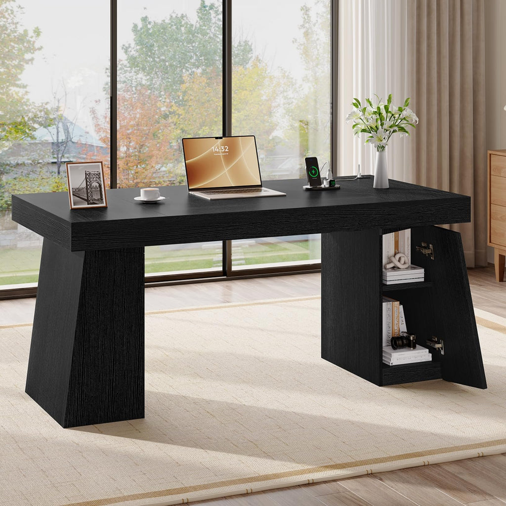 55.9" Black Wood Executive Desk with Storage K788385