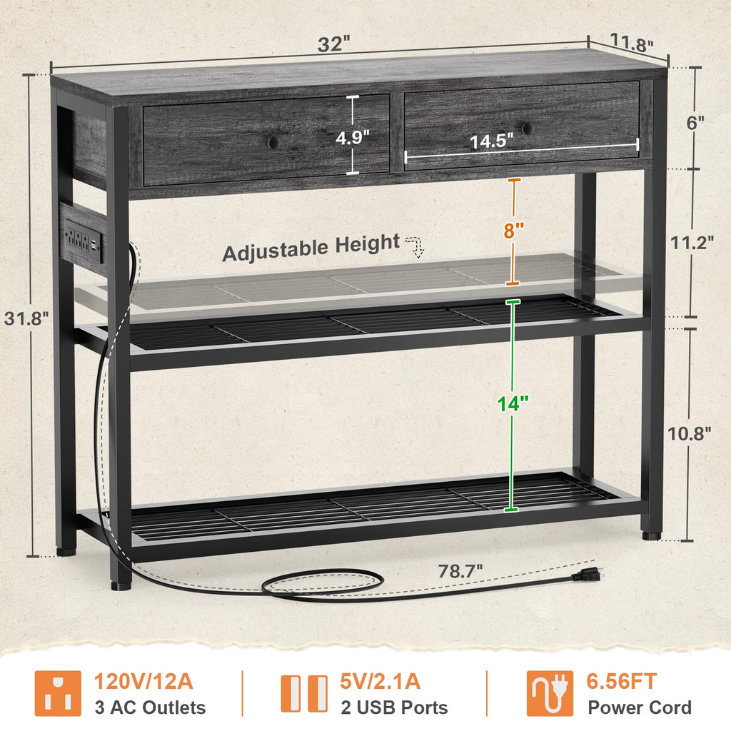 32" Entryway Table with Outlets and Drawers E773909