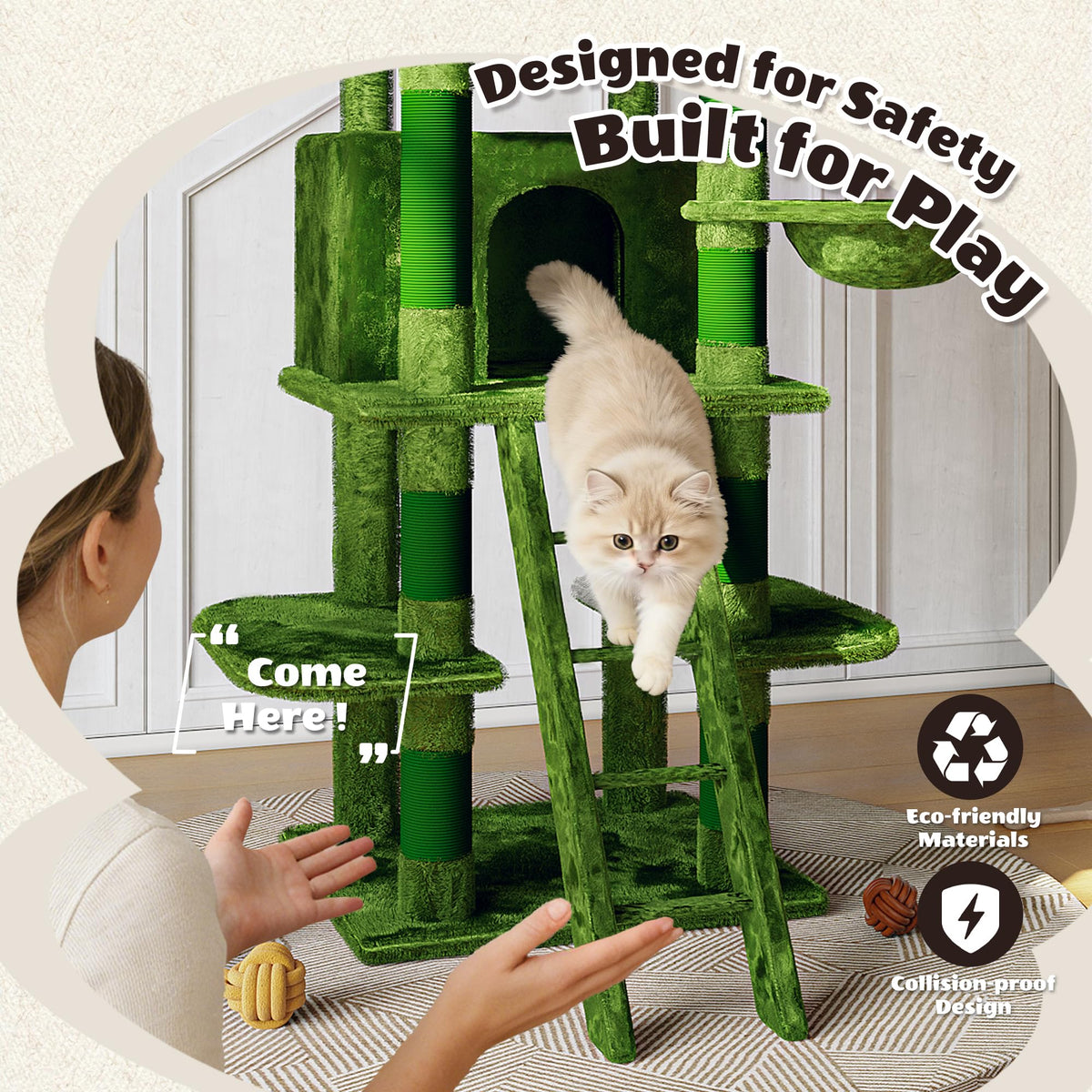 70.87'' Cat Tree Tower with Scratching Post and Hanging Hammock W3674
