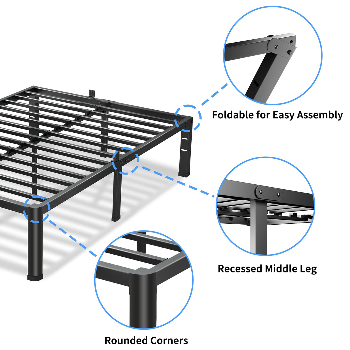 18 Inch Queen Bed Frame with Round Corners S230