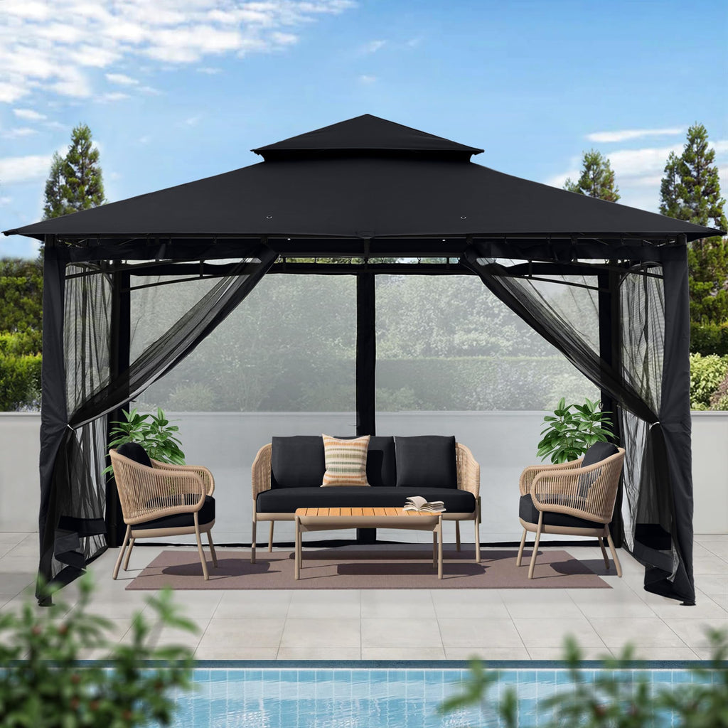 10x12 ft Heavy Duty Patio Gazebo with Netting Walls K69390