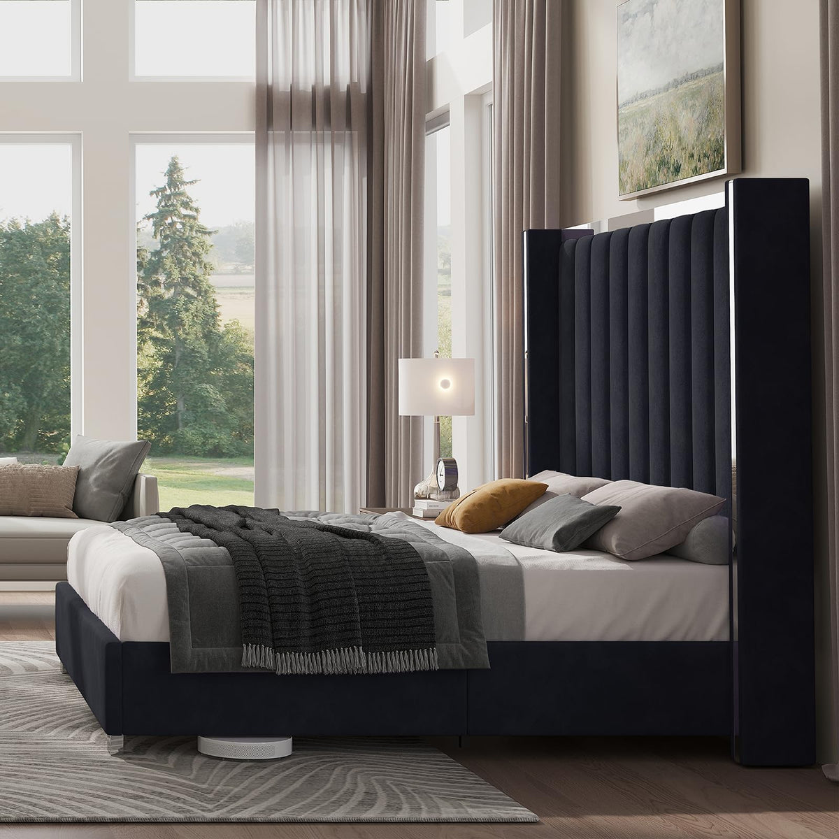 Queen Upholstered Bed Frame with Tall Headboard T60007