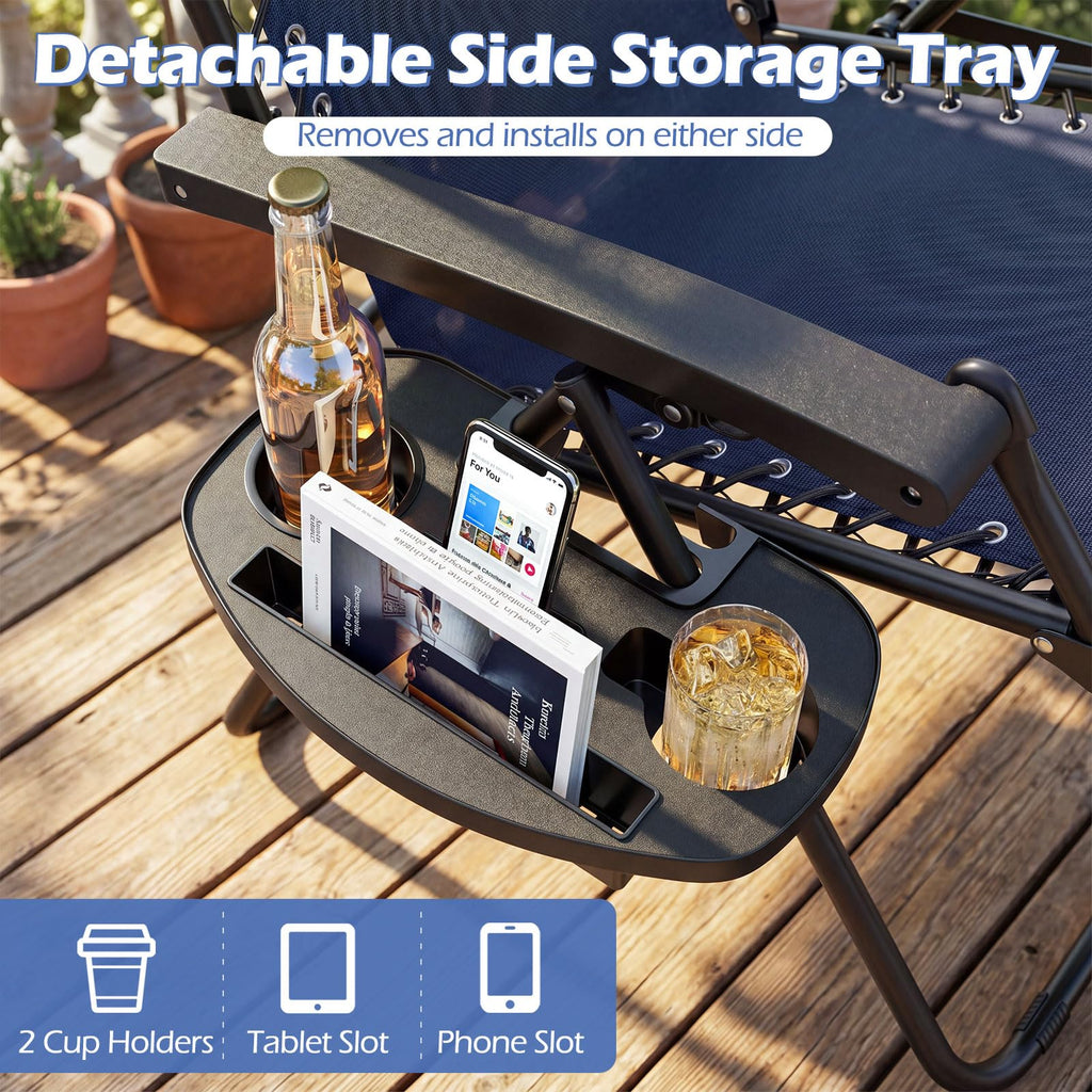 Zero Gravity Chairs Set of 2 Portable Folding Lounger with Pillow Cup Holder Q648