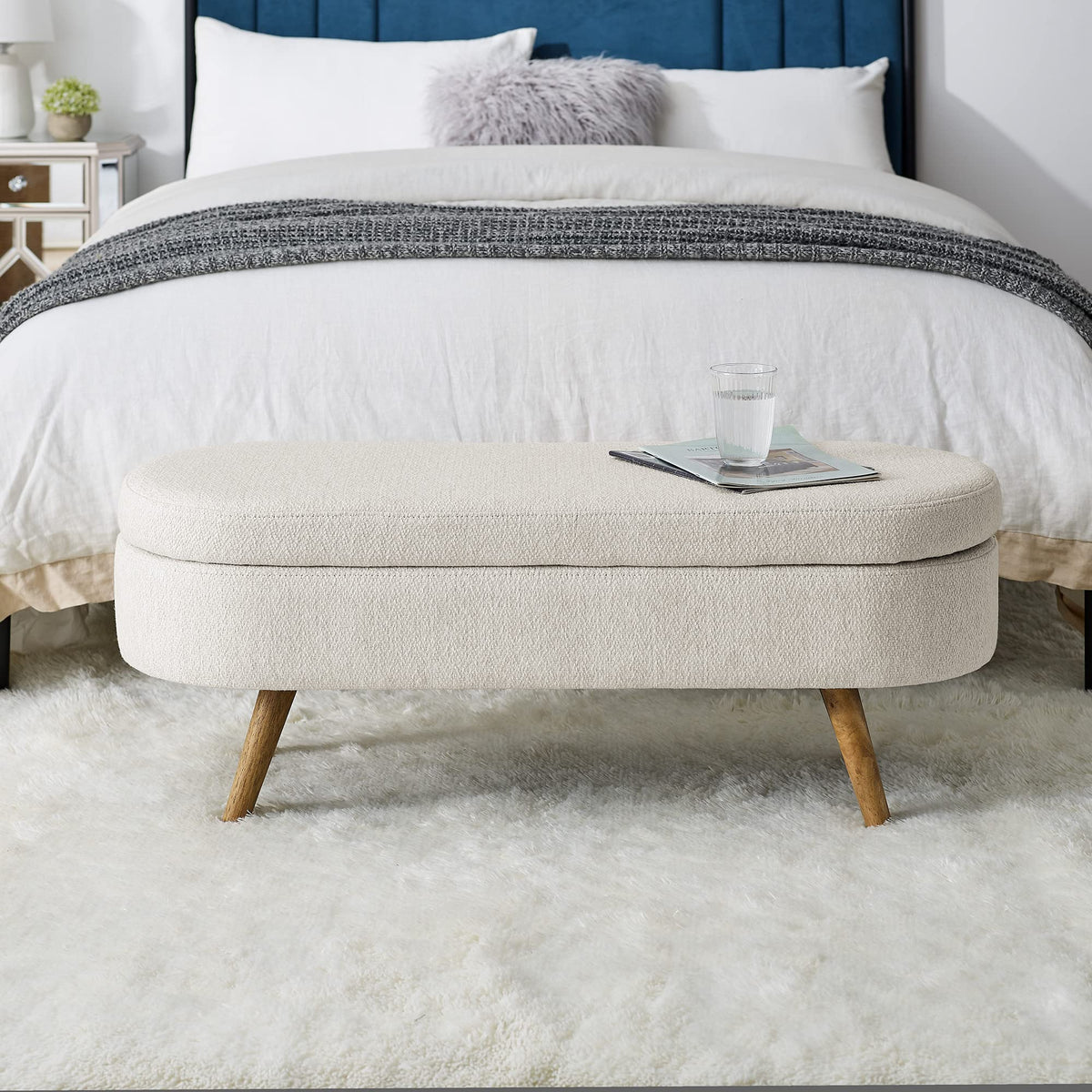 Oval Storage Bench with Rubber Wood Legs V999722
