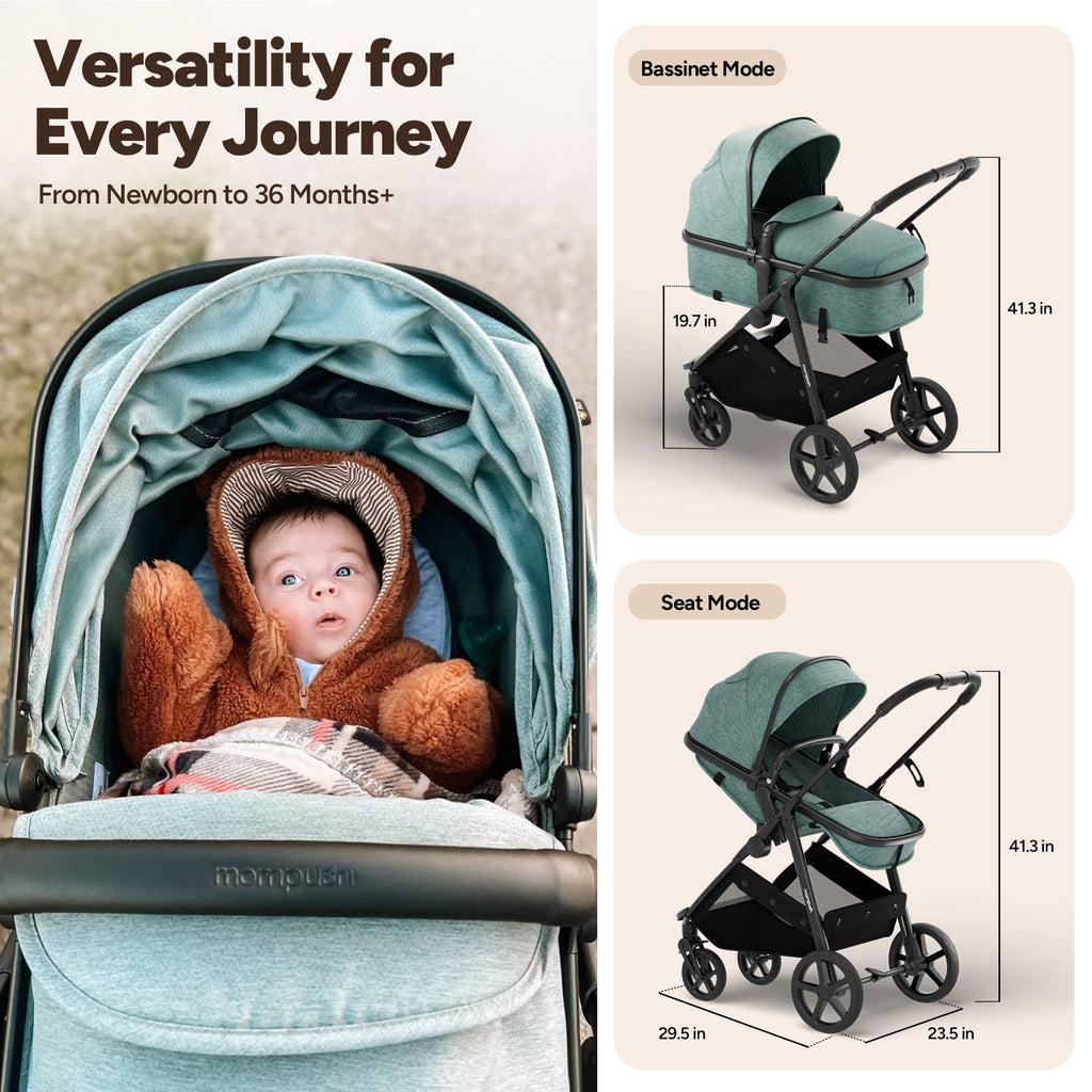 2-in-1 Bassinet Stroller Reversible Seat Black I245
