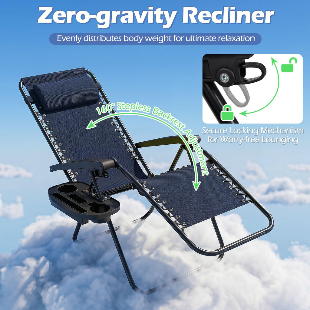 Zero Gravity Chairs Set of 2 Portable Folding Lounger with Pillow Cup Holder Q648