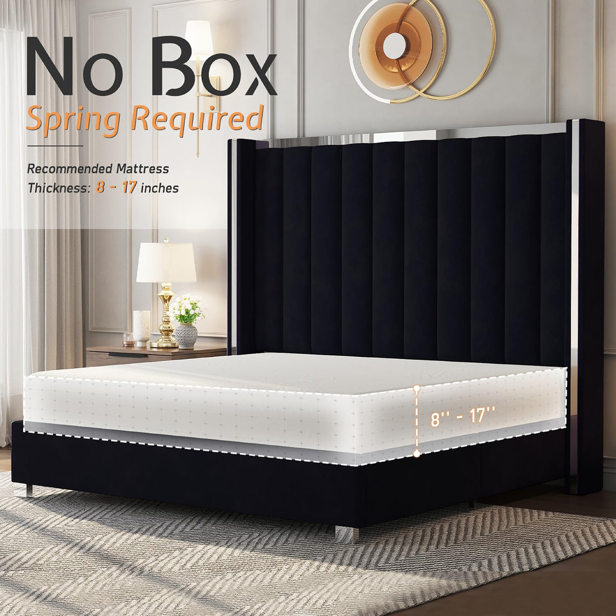 Queen Upholstered Bed Frame with Tall Headboard T60007