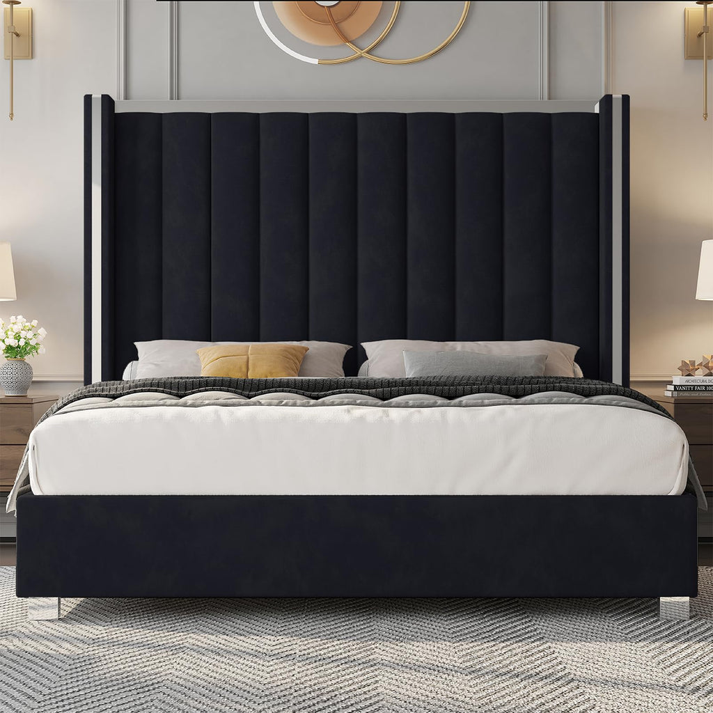 Queen Upholstered Bed Frame with Tall Headboard T60007