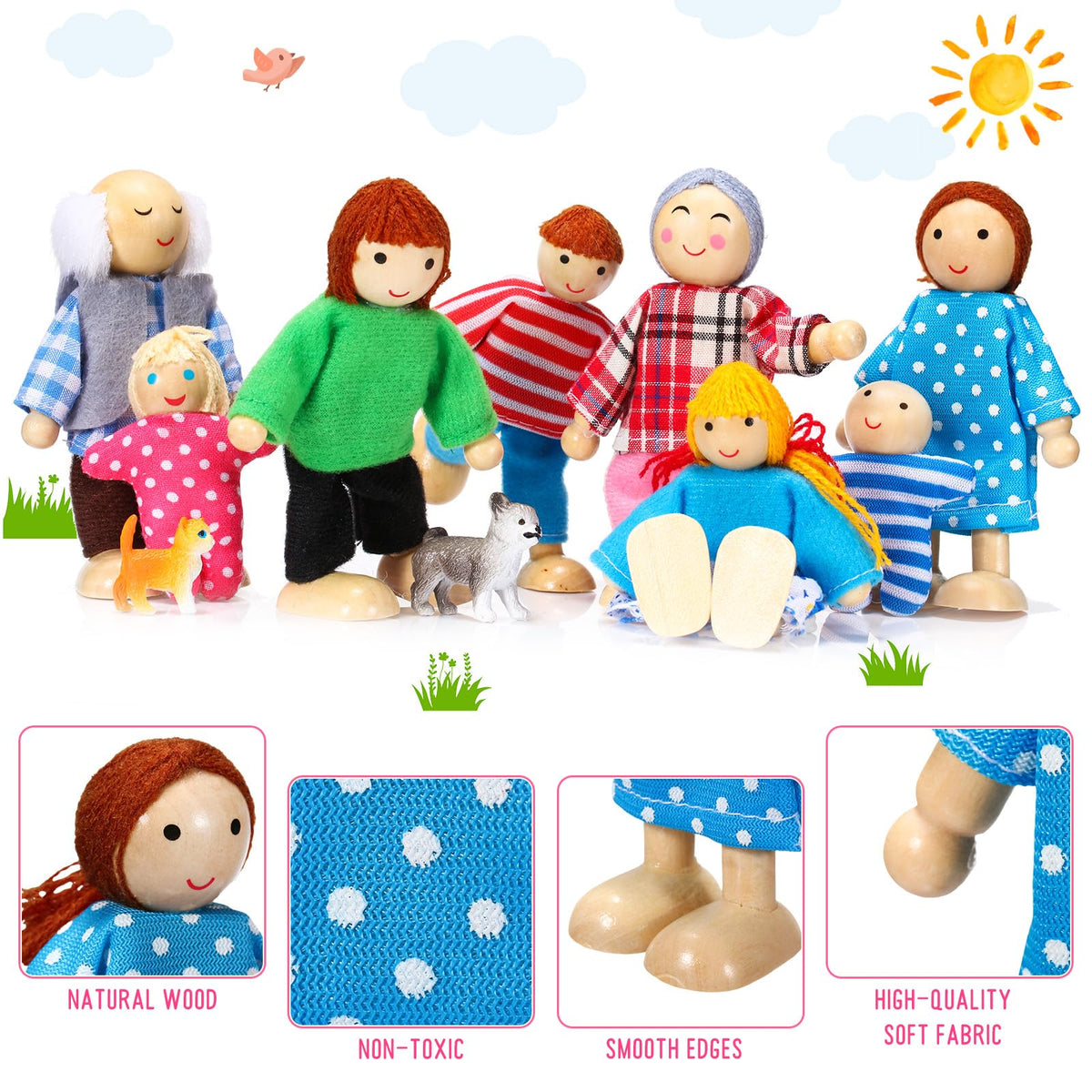 Wooden Dollhouse Family Set Mini People N929