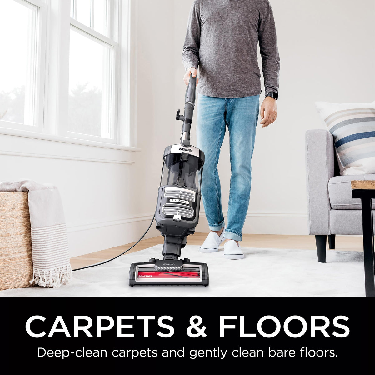 Upright Vacuum with HEPA Filter, LED Headlights, Swivel Steering, Gray Y86511