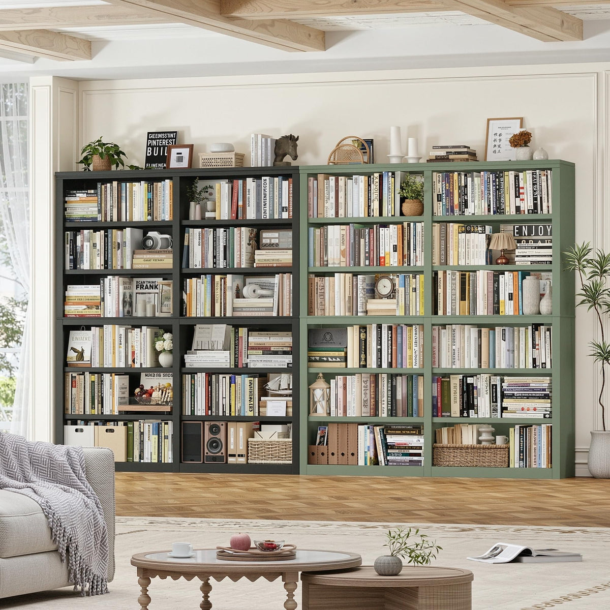 73" Tall Black 6-Tier Double Wide Bookshelf O204511