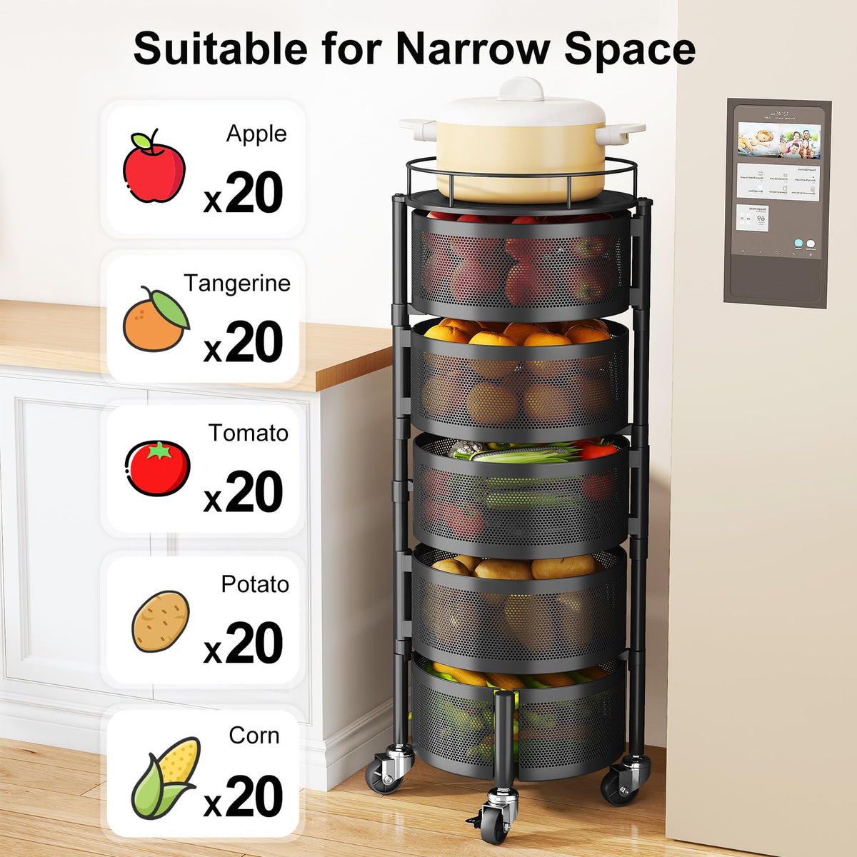 5 Tier Rotating Fruit Vegetable Basket Stand N456633