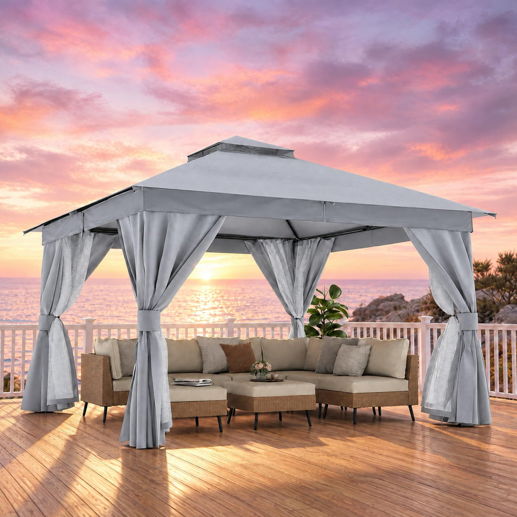 12x12 Gazebo Canopy with Netting, Curtains & Double Roof M4988