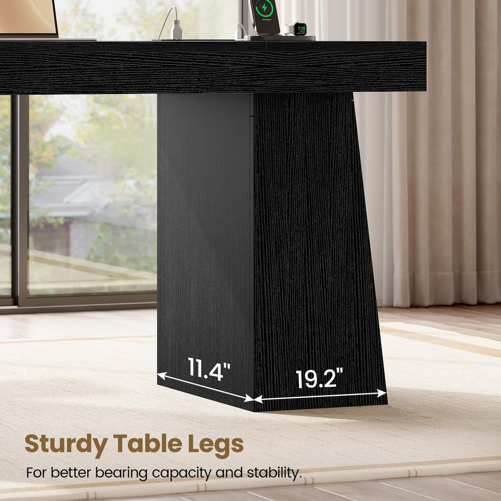 55.9" Black Wood Executive Desk with Storage K788385