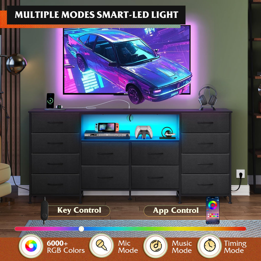 Black 12 Drawer LED Dresser TV Stand Y745