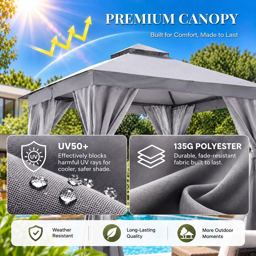 12x12 Gazebo Canopy with Netting, Curtains & Double Roof M4988