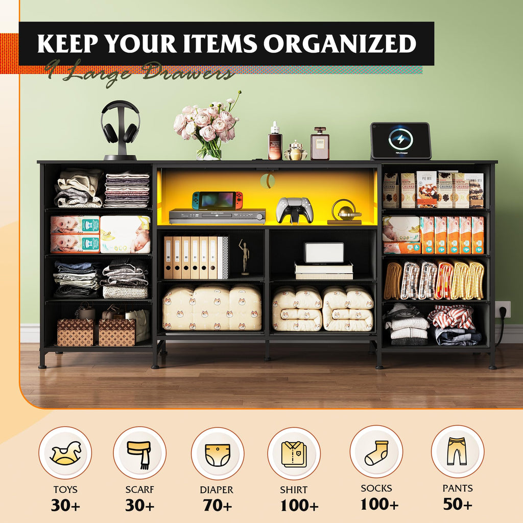Black 12 Drawer LED Dresser TV Stand Y745