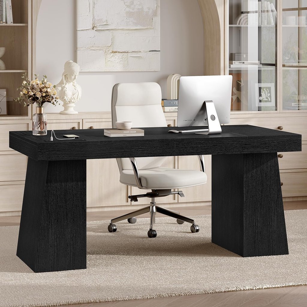 55.9" Black Wood Executive Desk with Storage K788385