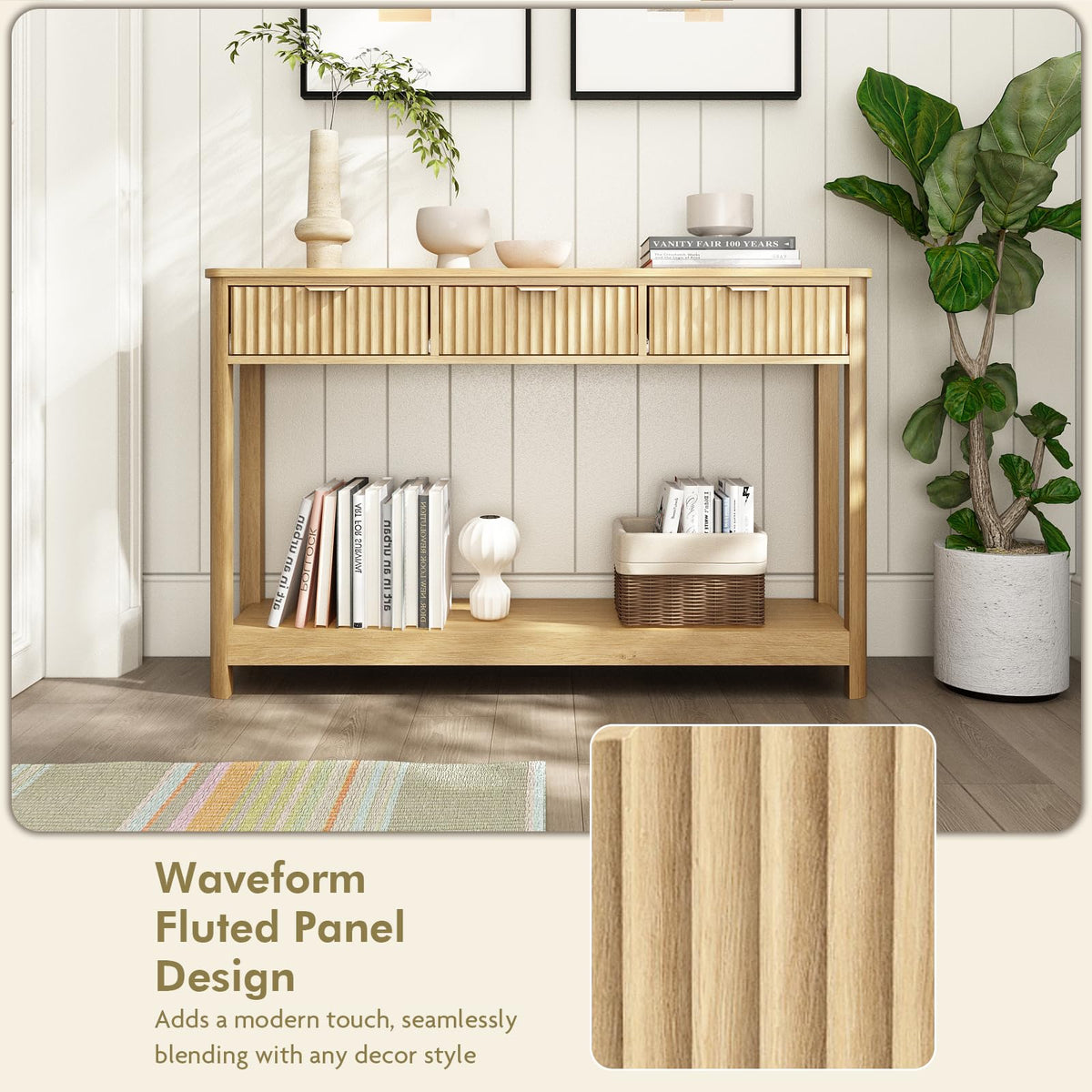 Fluted Console Table with Drawers Q85464