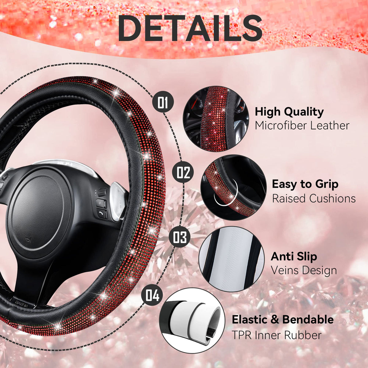23 Pcs Bling Diamond Car Accessories Set Red P487555