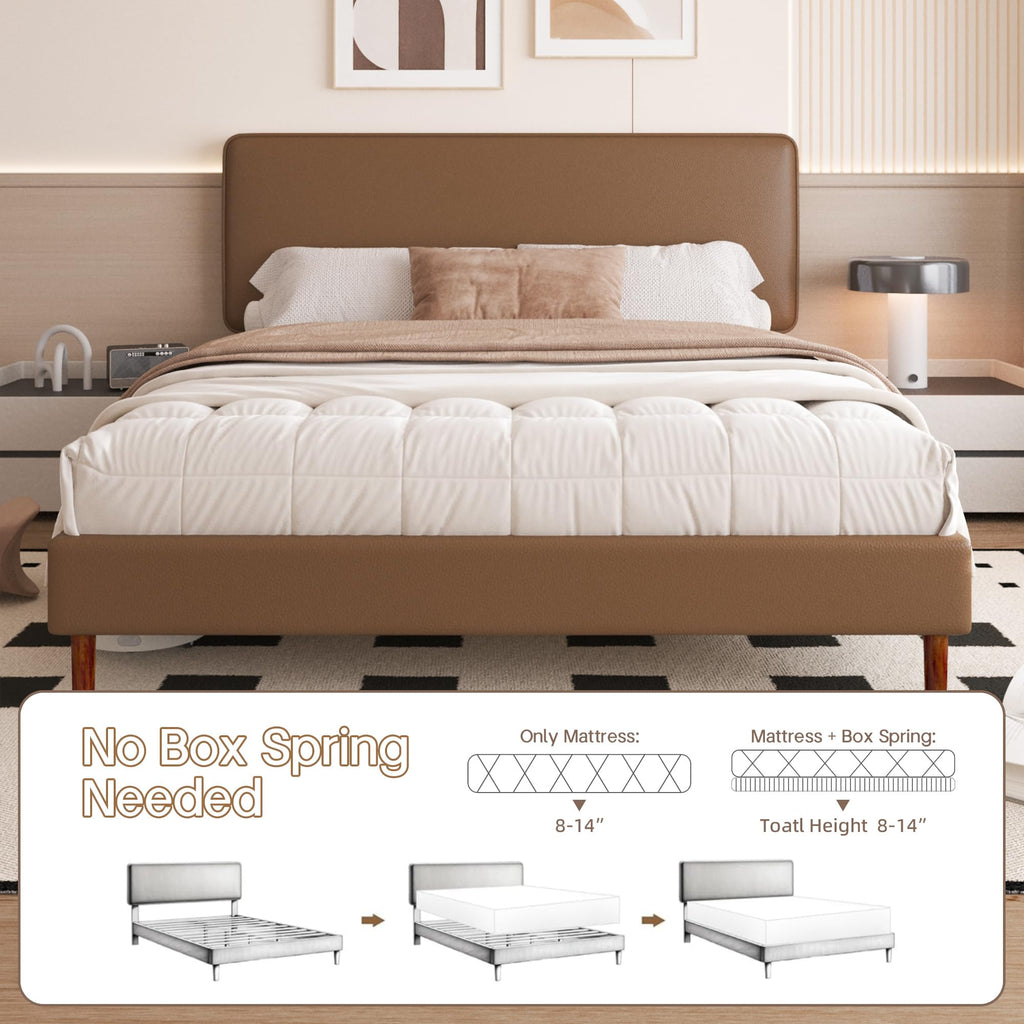 Brown Leather Full Size Platform Bed Frame A559