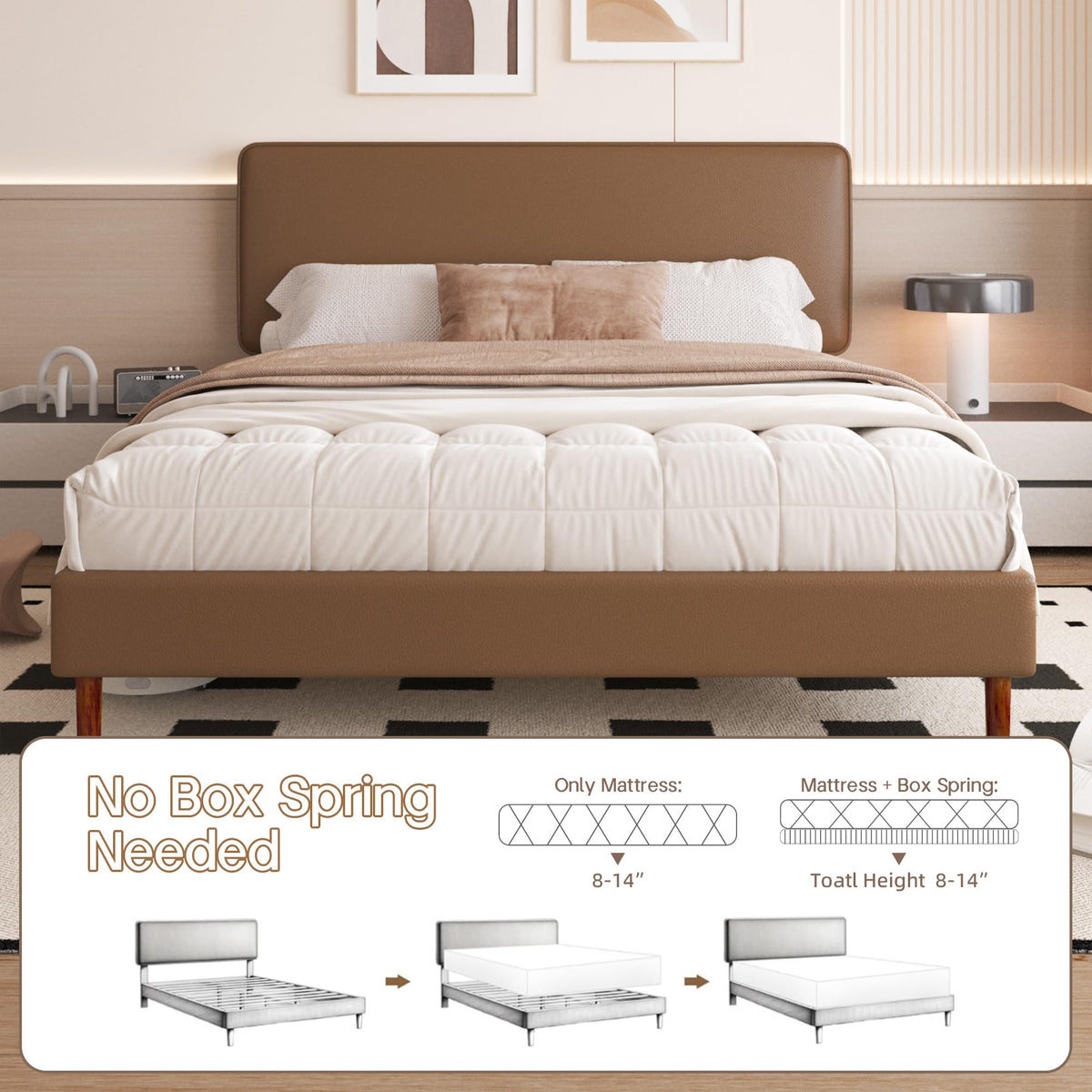 Brown Leather Full Size Platform Bed Frame A559
