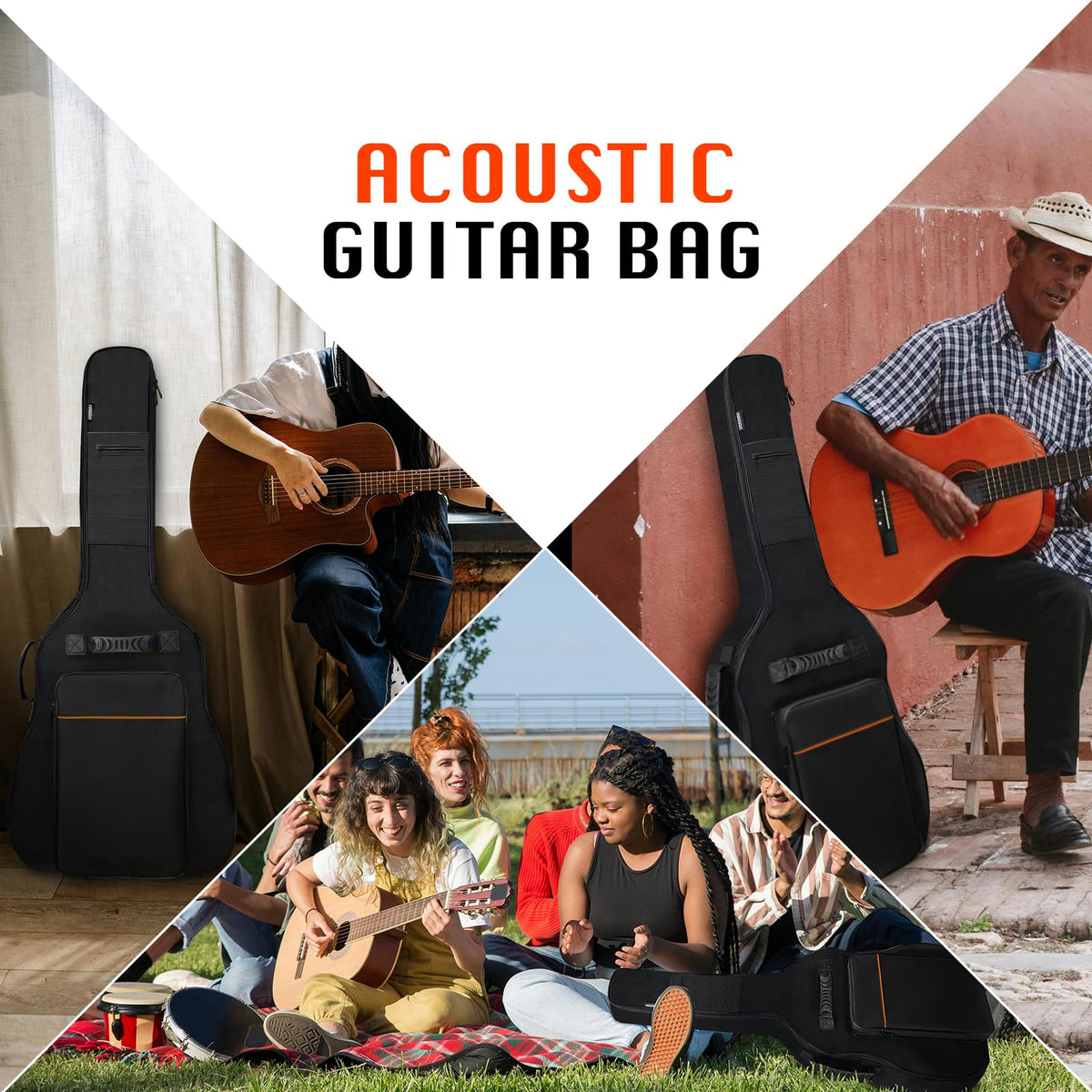 0.5-inch Extra Thick Padding Waterproof Oxford Acoustic Guitar Bag F256